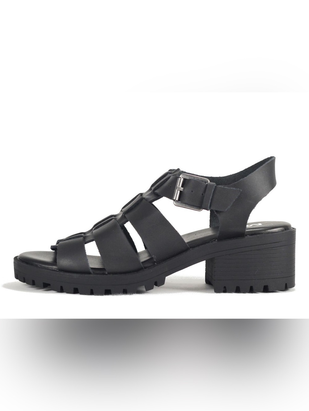 MIA Arrow Black Leather Sandals – Women’s Size 8